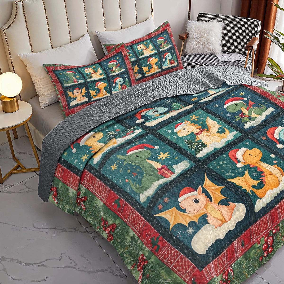 Shineful All Season Quilt 3-Piece Set - Holiday Dragon Delight