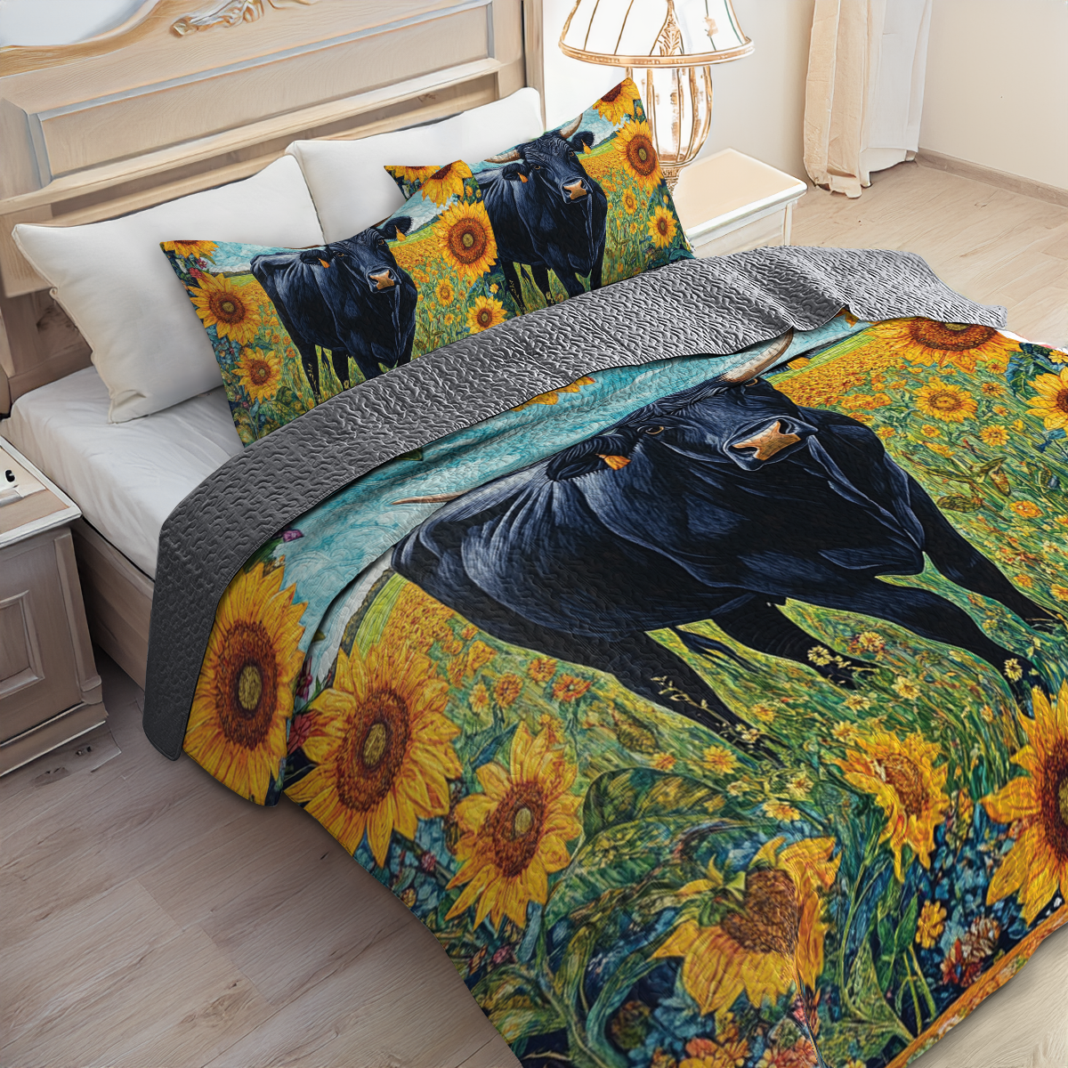 Shineful All Season Quilt 3-Piece Set - Angus With Sunflowers