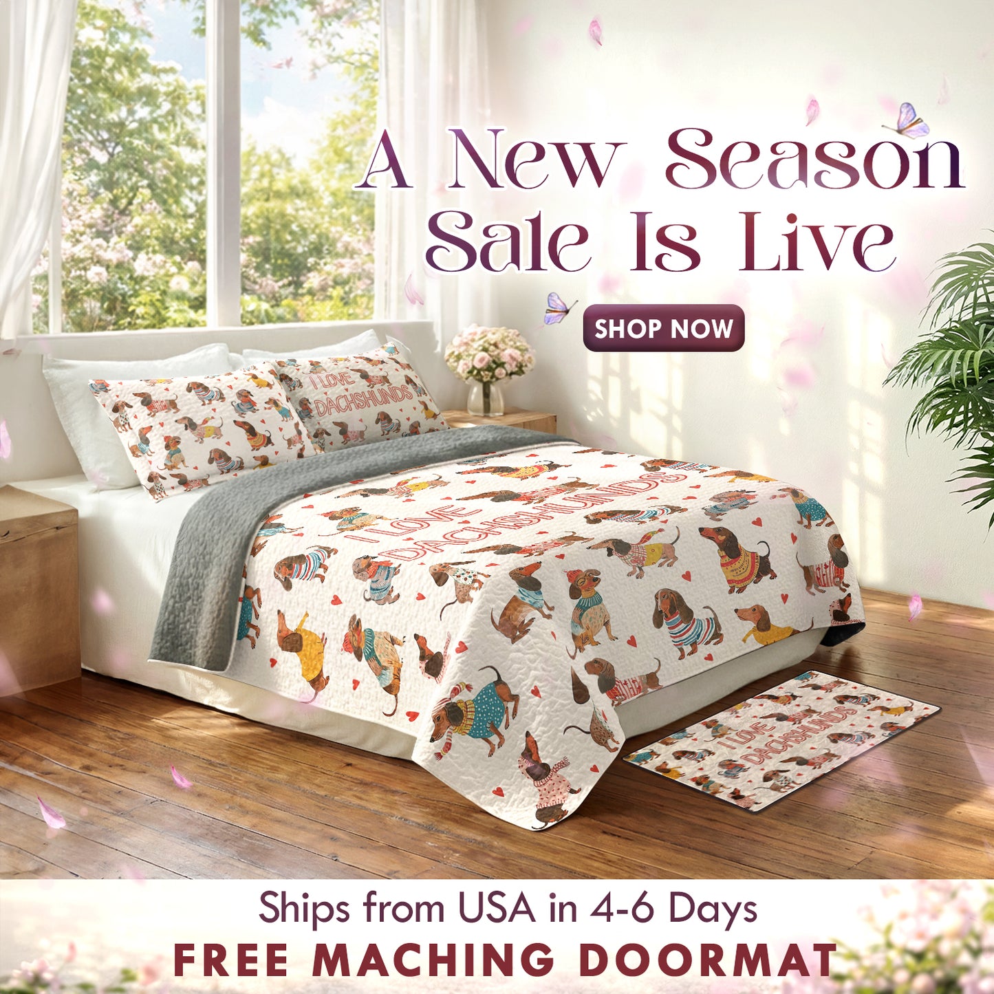Shineful Quilt 3-Piece Set Dachshund Lovely Delight