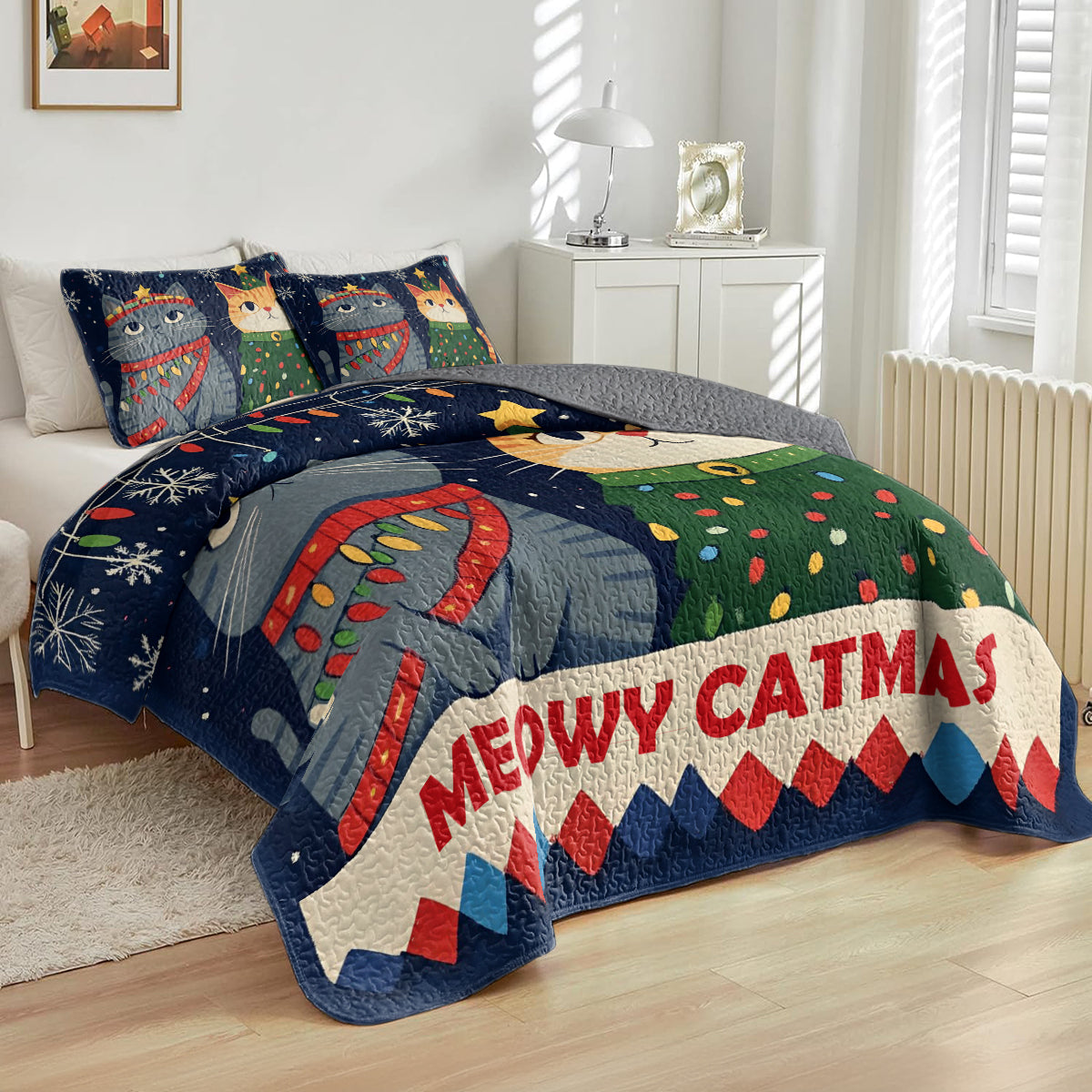 Shineful All Season Quilt 3-Piece Set Meowy Catmas