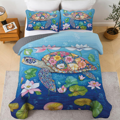 Shineful All Season Quilt 3-Piece Set Floral Turtle