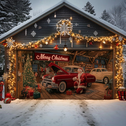 Shineful Garage Door Banner Decoration Santa’s Classic Car Workshop
