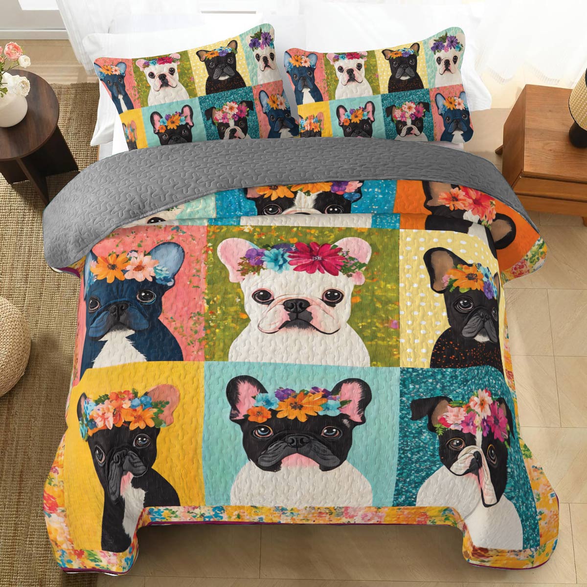 Shineful All Season Quilt 3-Piece Set Frenchie Blossom