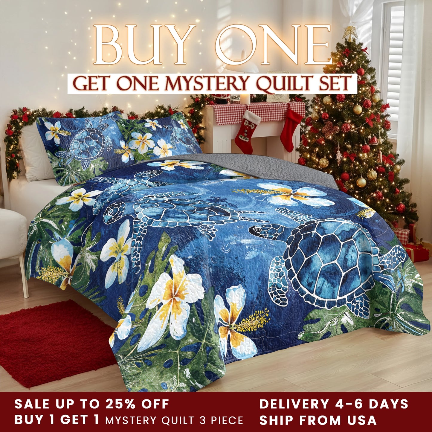 Shineful Quilt 3-Piece Set Tropical Sea Turtle Paradise