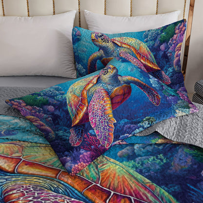 Shineful All Season Quilt 3-Piece Set Vibrant Sea Turtle