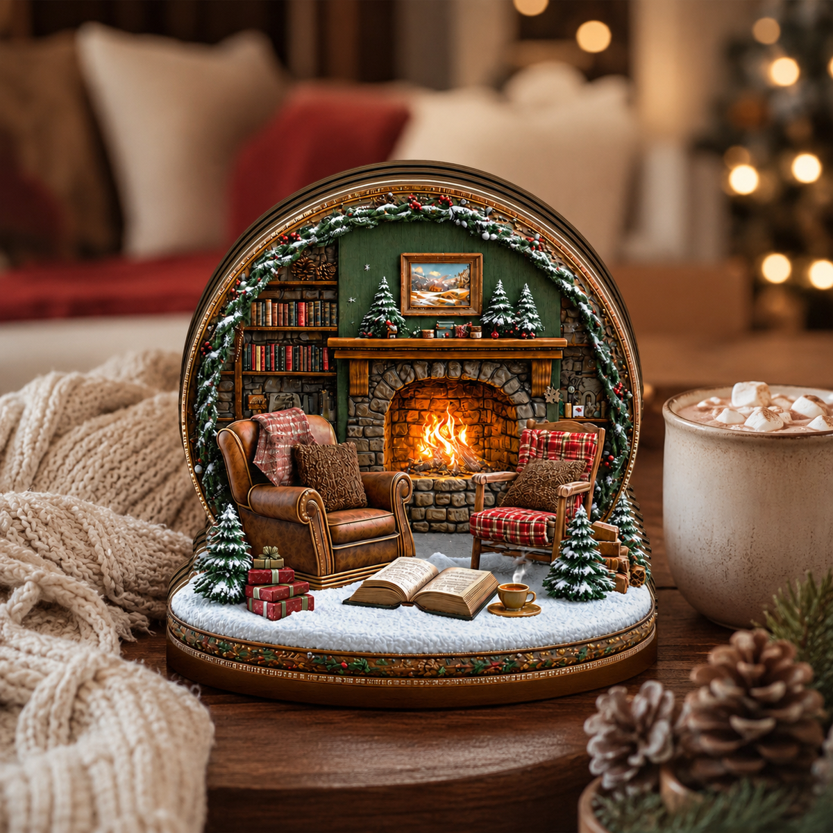Shineful Christmas Fireplace Miniature Wooden Block