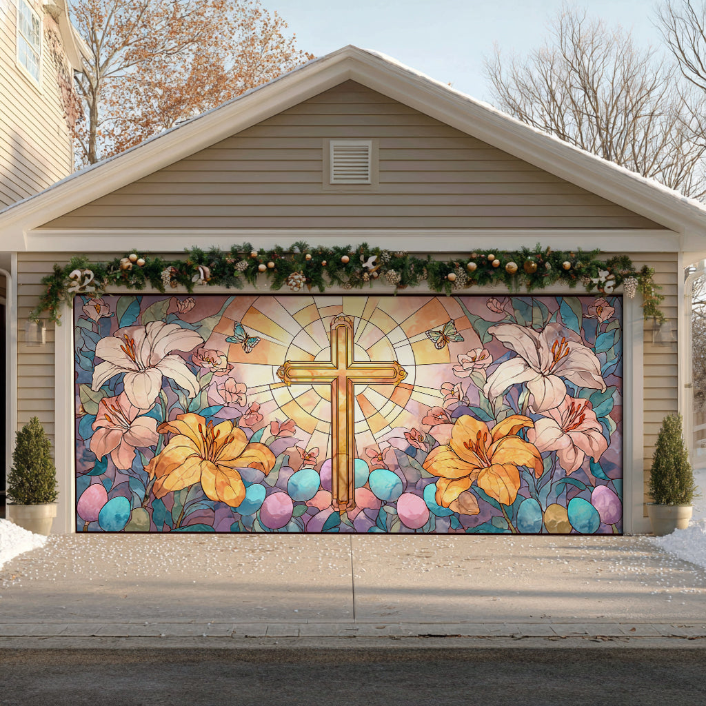 Shineful Garage Door Banner Decoration Easter Radiant Cross