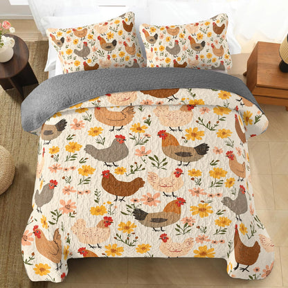 Shineful All Season Quilt 3-Piece Set - Chicken Floral Cluckin' Cozy
