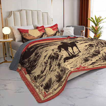 Shineful All Season Quilt 3-Piece Set Western Sunset Cowboy