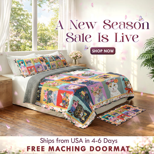 Shineful All Season Quilt 3-Piece Set Floral Cat Fantasy