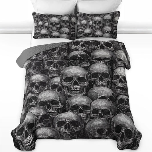 Shineful All Season Quilt 3-Piece Set - Dark Skull Abyss