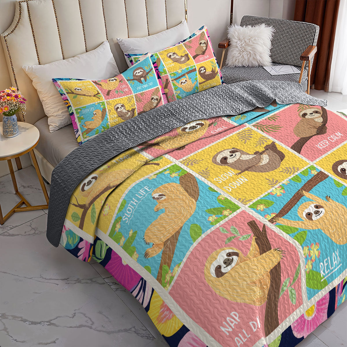 Shineful All Season Quilt 3-Piece Set Sloth Relax
