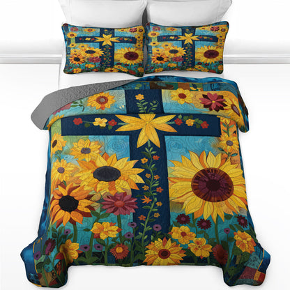 Shineful  Quilt 3-Piece Set Sunflower Cross