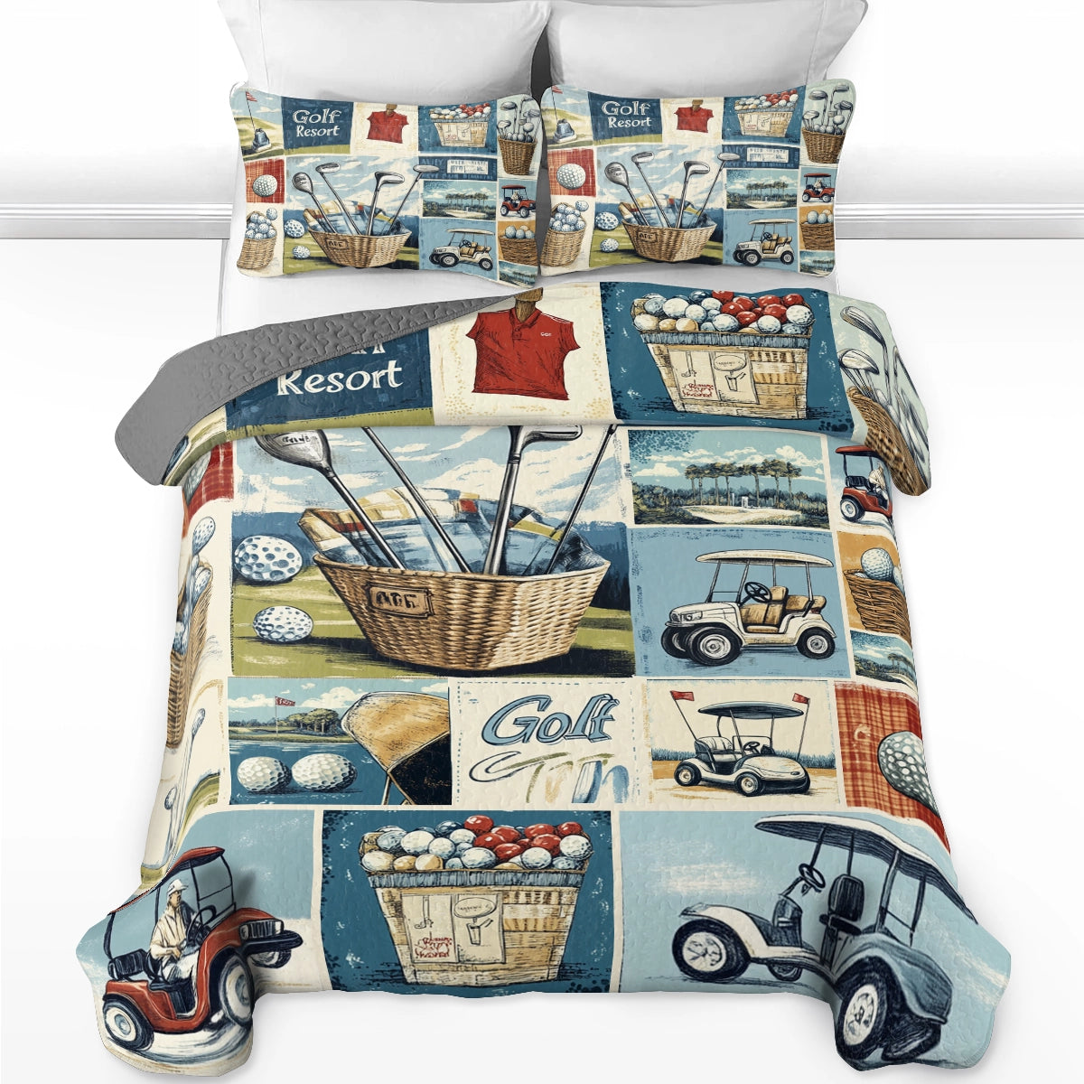 Shineful All Season Quilt 3-Piece Set Vintage Golf Dreams