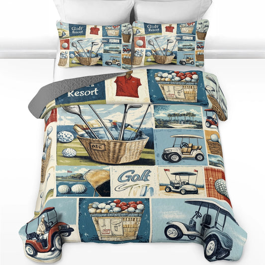 Shineful All Season Quilt 3-Piece Set Vintage Golf Dreams
