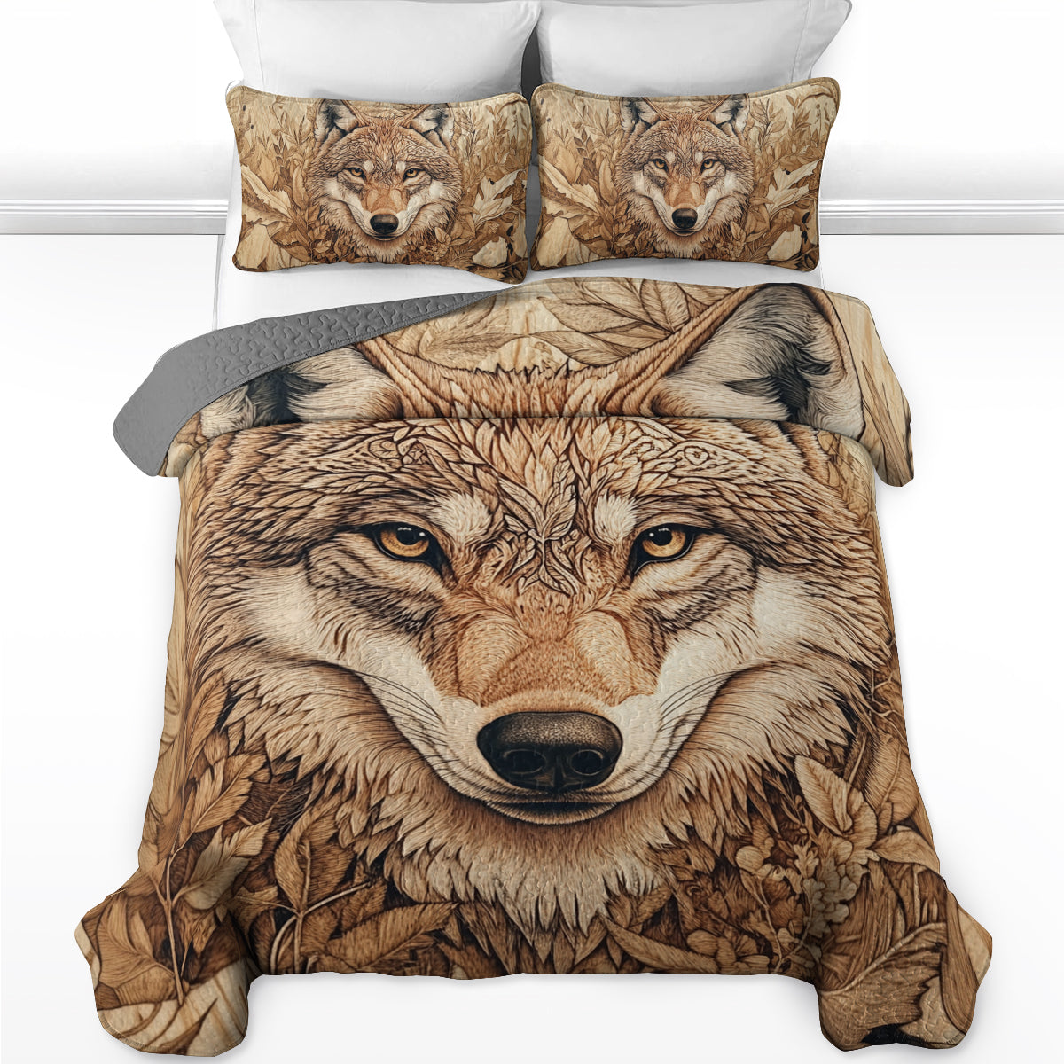 Shineful All Season Quilt 3-Piece Set Wolf Spirit