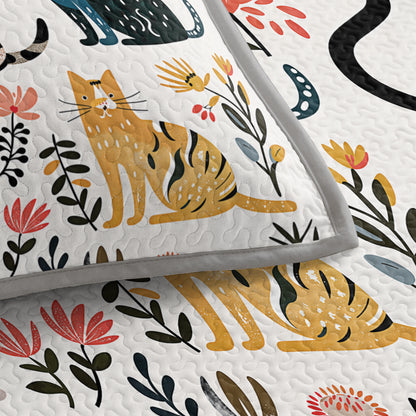 Shineful All Season Quilt 3-Piece Set Botanical Cat Bliss