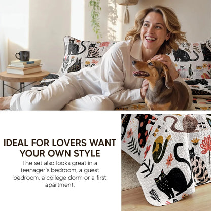 Shineful All Season Quilt 3-Piece Set Spring Cat