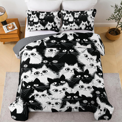 Shineful Quilt 3-Piece Set Cute Chubby Cat
