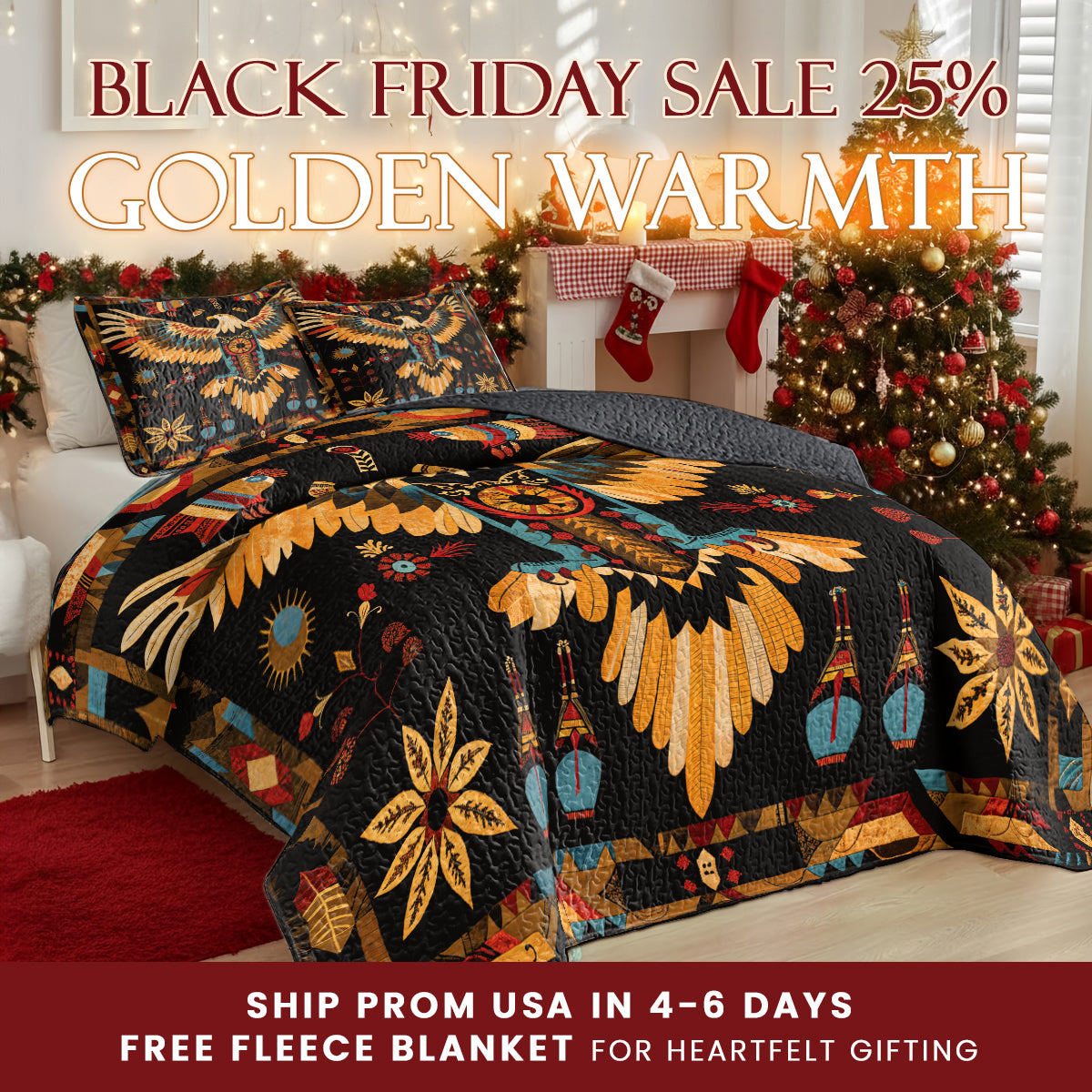 Shineful Quilt 3-Piece Set Tribal Eagle