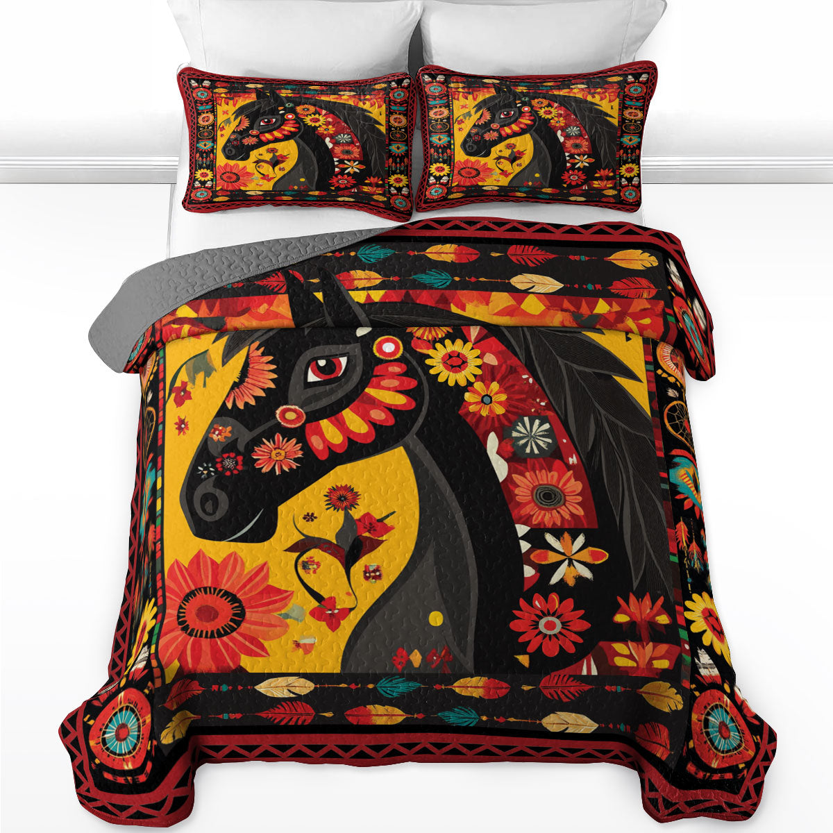 Shineful All Season Quilt 3-Piece Set Majestic Horse Blossom