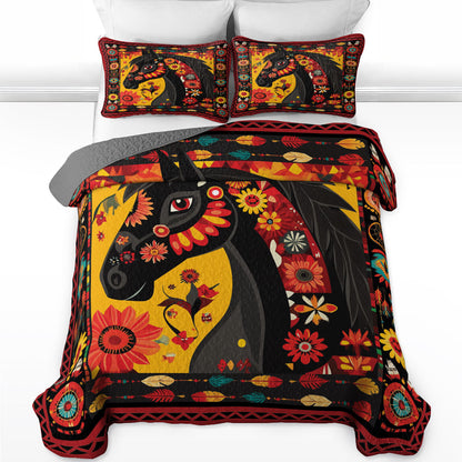 Shineful All Season Quilt 3-Piece Set Majestic Horse Blossom