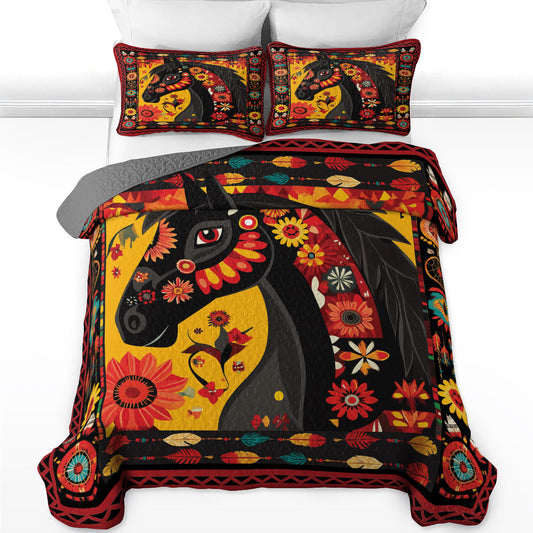 Shineful All Season Quilt 3-Piece Set Majestic Horse Blossom