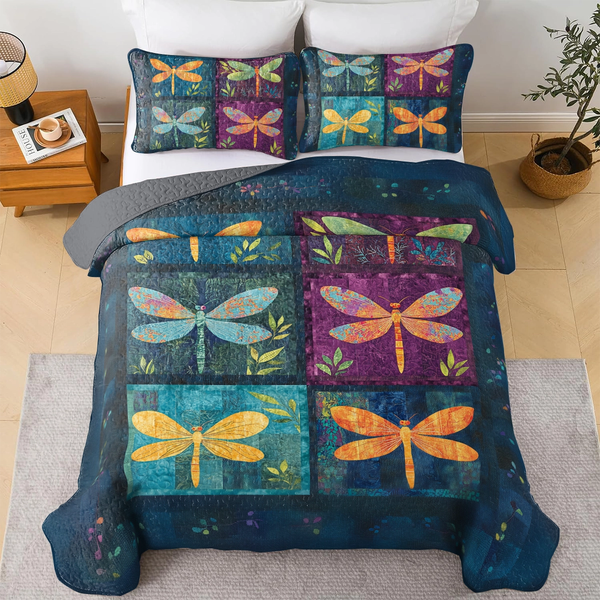 Shineful All Season Quilt 3-Piece Set Dragonfly Dreamscape