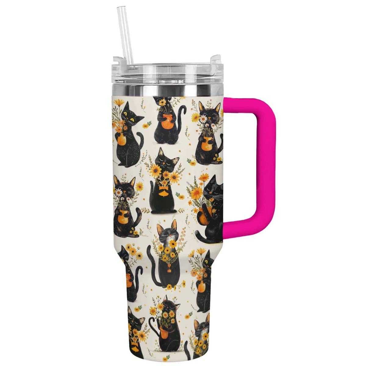 Shineful Tumbler Cat And Yellow Flower