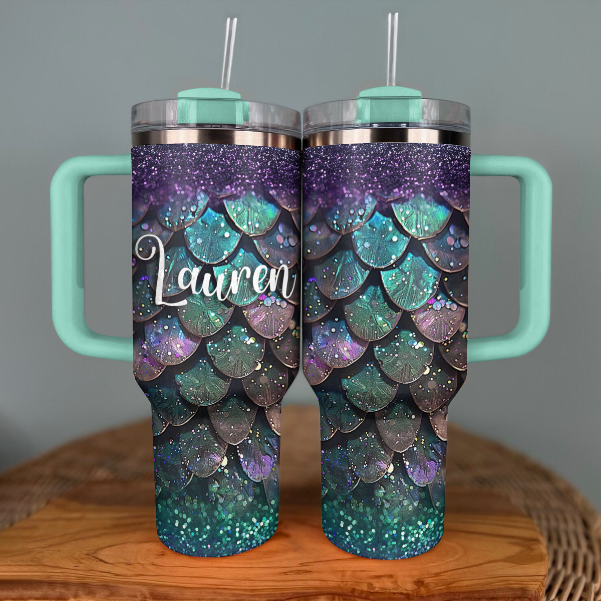 Shineful Glossy Personalized Tumbler Mesmerizing Teal And Purple Dragon Scale