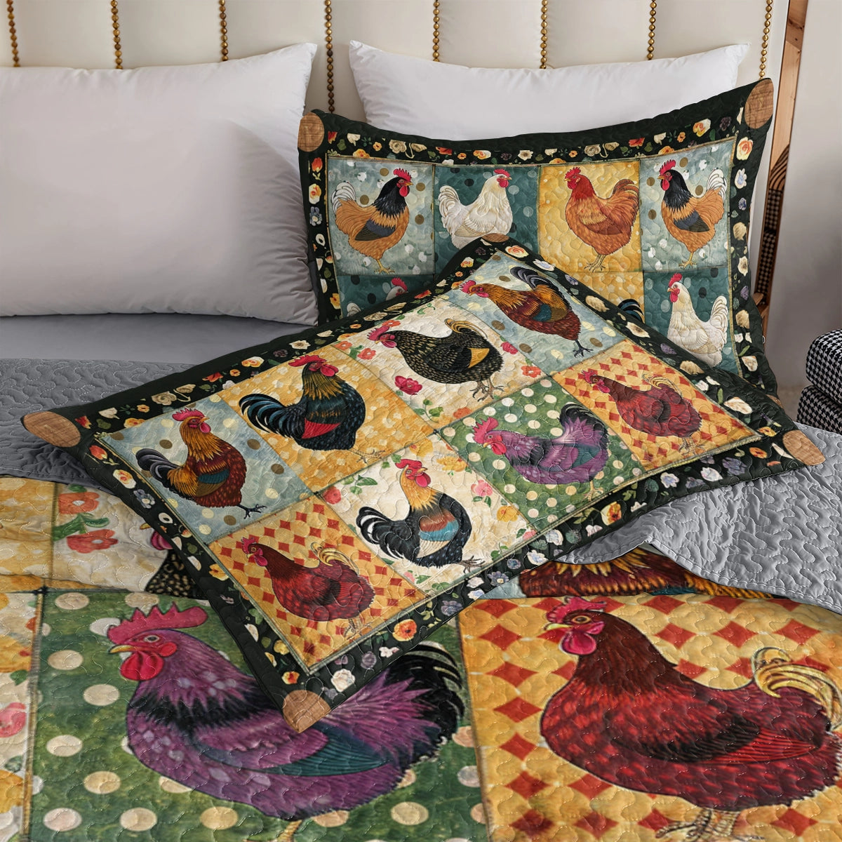 Shineful All Season Quilt 3-Piece Set Chicken Farm Rustic Roosters
