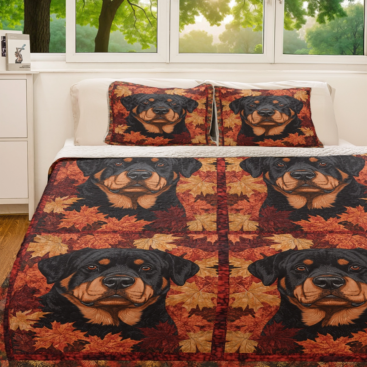 Shineful All Season Quilt 3-Piece Set - Rottweiler & Autumn Leaves