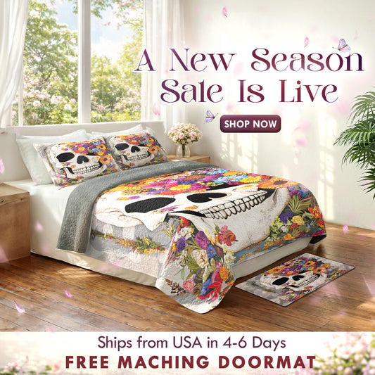 Shineful Quilt 3-Piece Set Skull Blossom