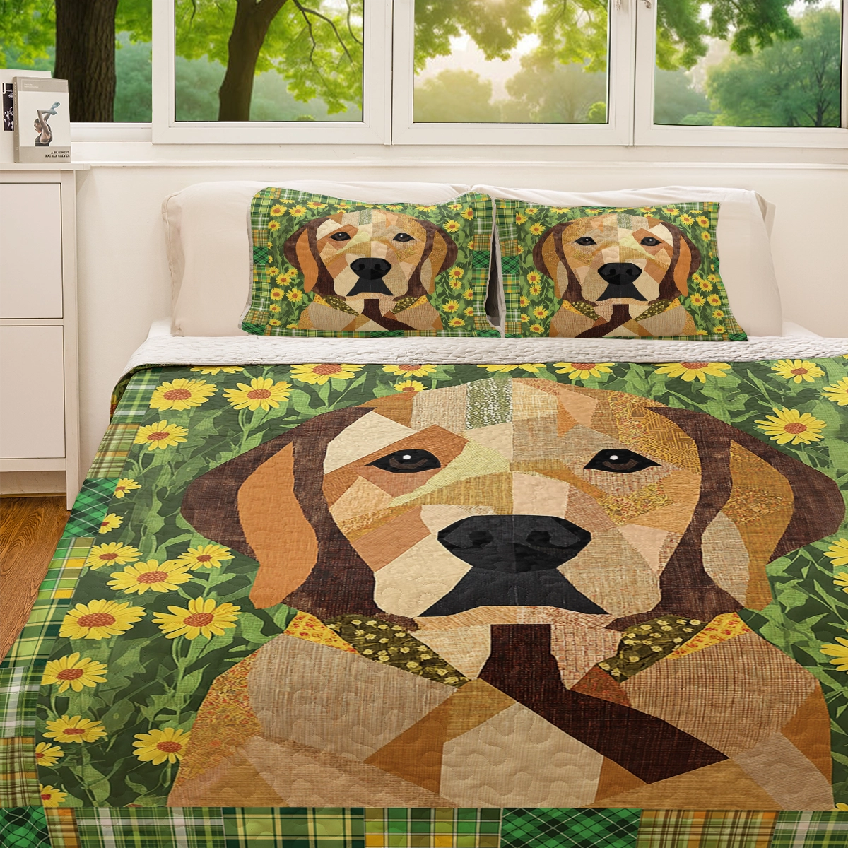 Shineful All Season Quilt 3-Piece Set - Flowers & Labrador Dreams