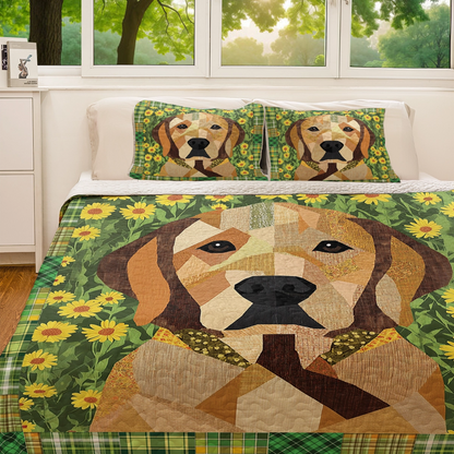 Shineful All Season Quilt 3-Piece Set - Flowers & Labrador Dreams