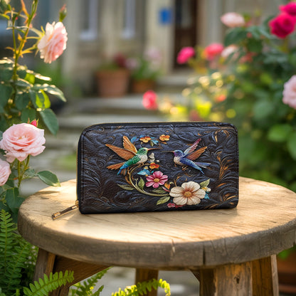 Shineful Leather Clutch Purse With Wristlet Strap Handle Hummingbird Dream