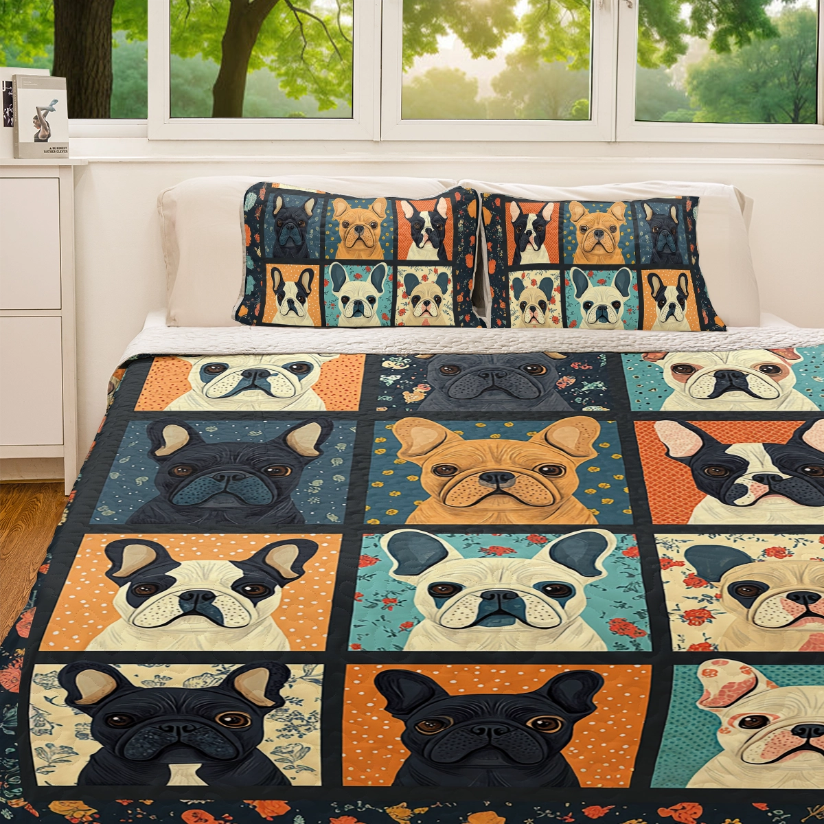 Shineful All Season Quilt 3-Piece Set - French Bulldog Cuddle
