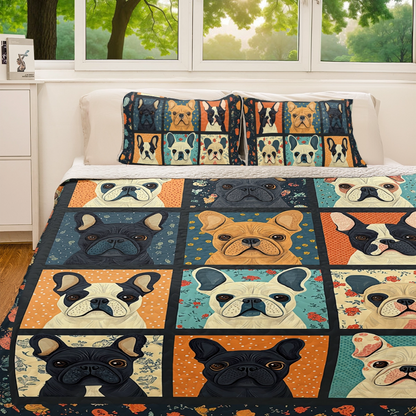 Shineful All Season Quilt 3-Piece Set - French Bulldog Cuddle