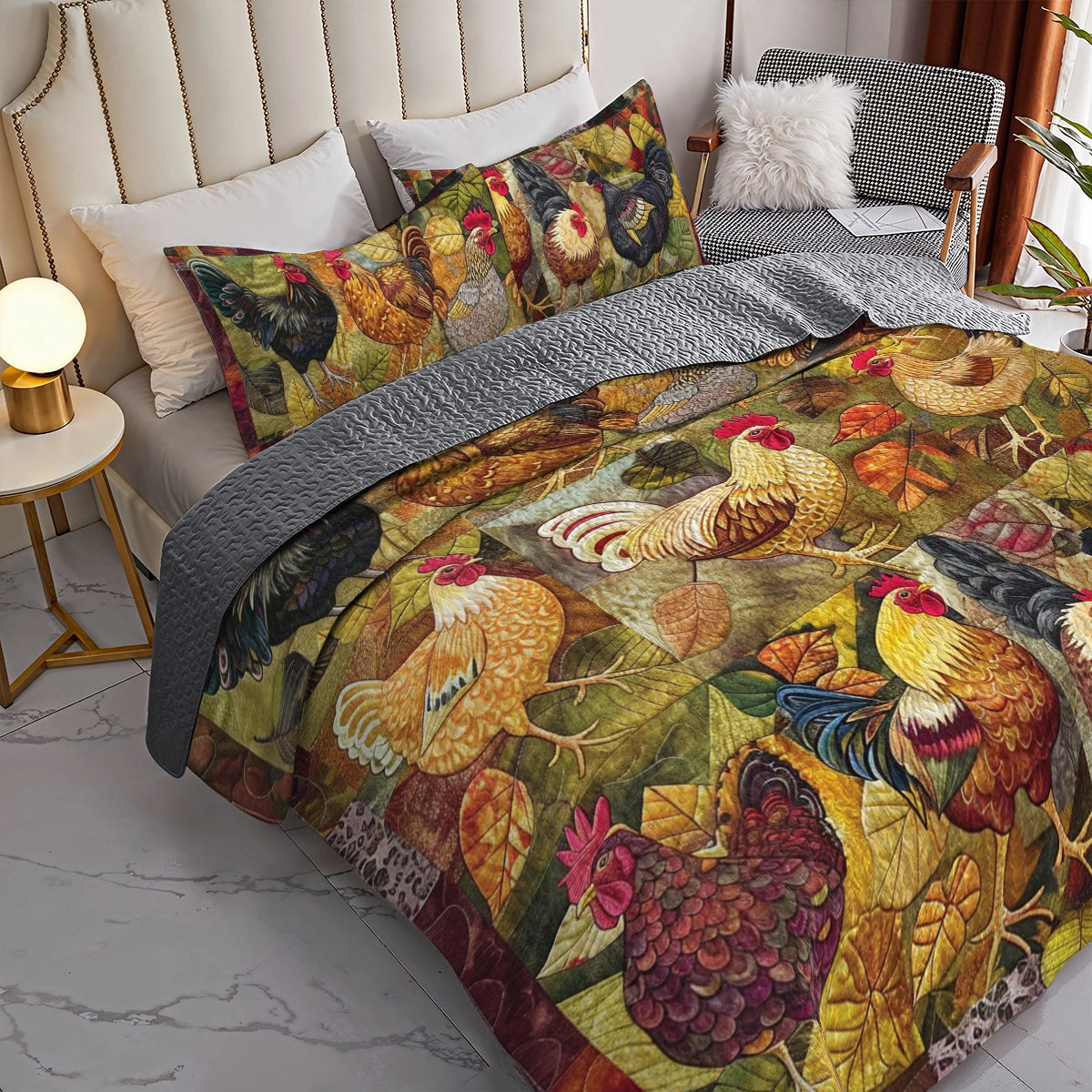 Shineful All Season Quilt 3-Piece Set Harvest Chicken