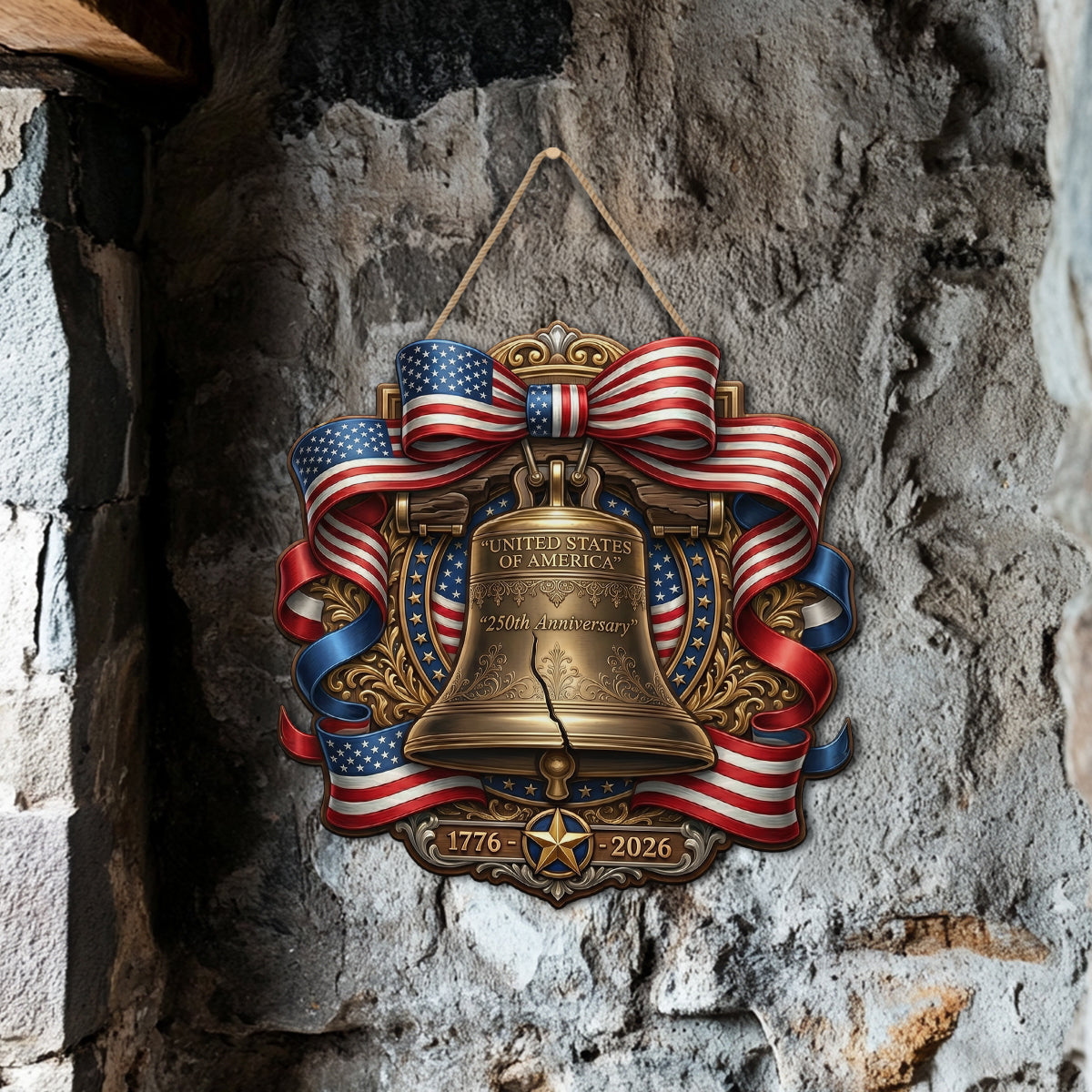 Shineful Patriot Bell Wood Sign