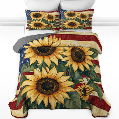 Shineful All Season Quilt 3-Piece Set Vintage American Sunflower