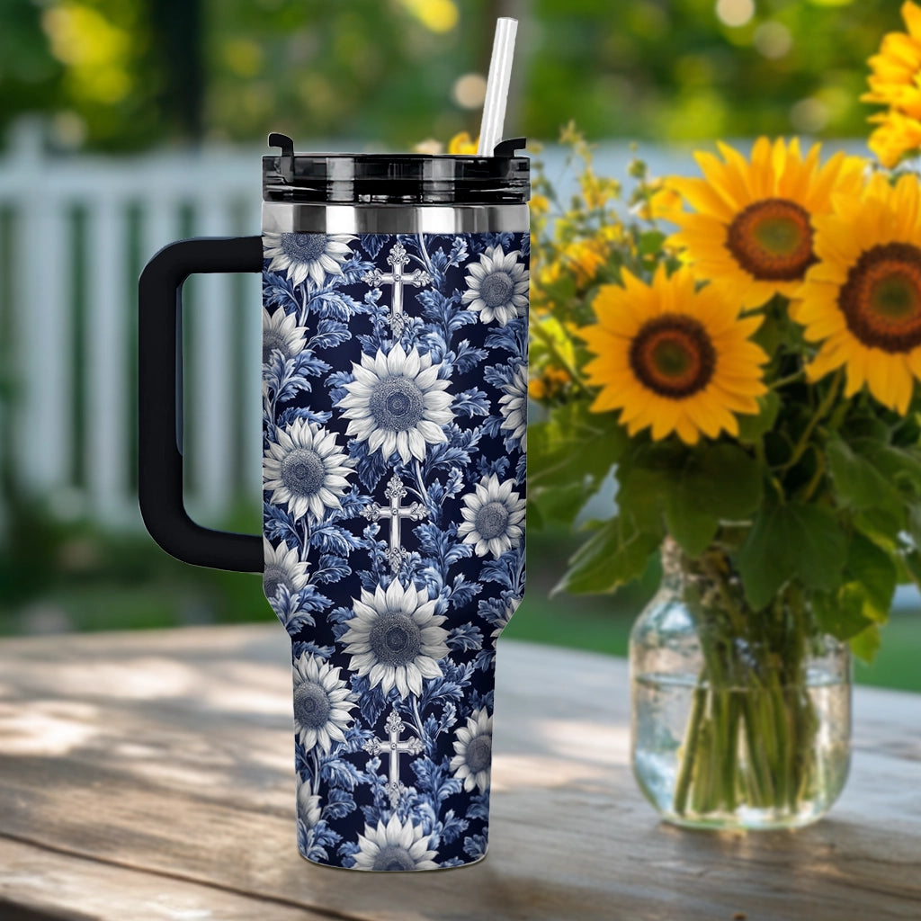 Shineful Tumbler Midnight Blue Sunflower Cross