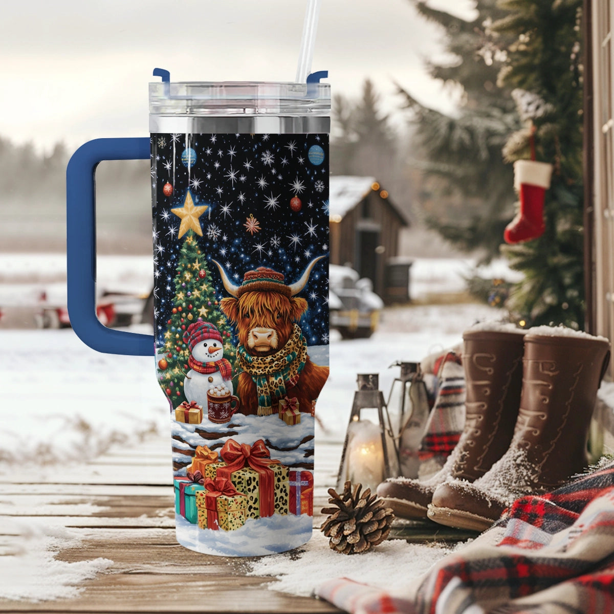 Shineful Tumbler Highland Cow Festive Night Delight