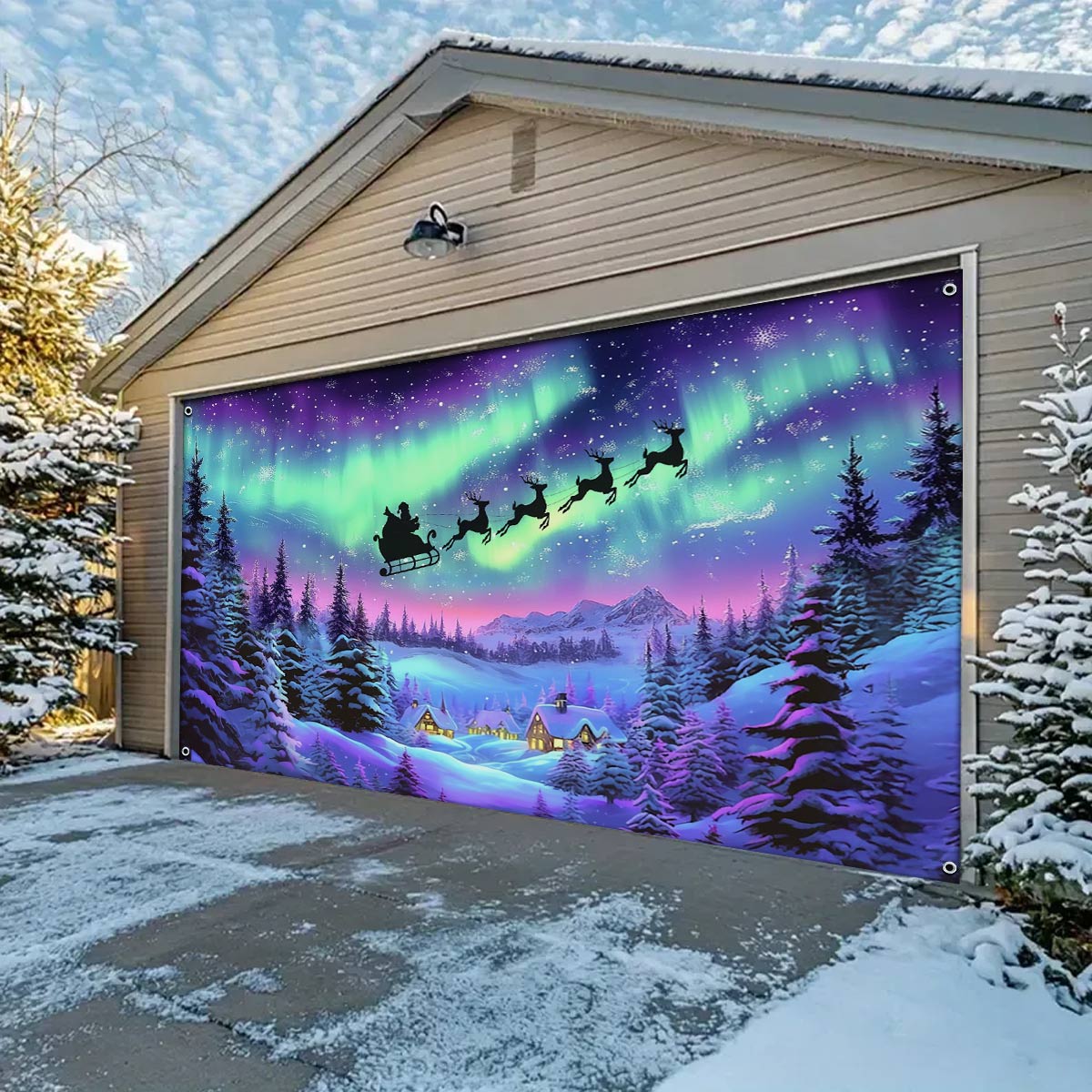 Shineful Garage Door Banner Decoration Aurora's Holiday Journey