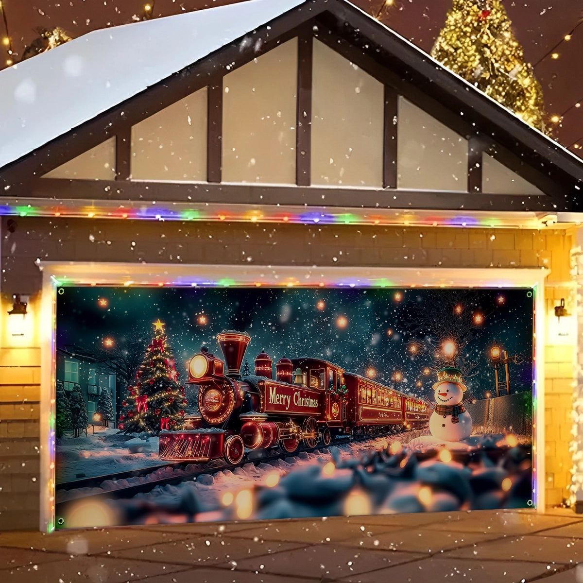 Shineful Garage Door Banner Decoration Christmas Express Train