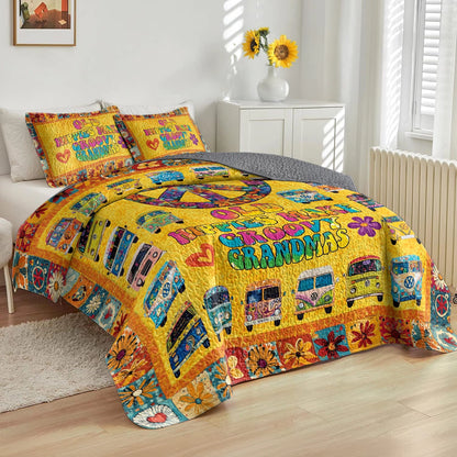 Shineful All Season Quilt 3-Piece Set Hippie Love, Vans, And Groovy Grandma