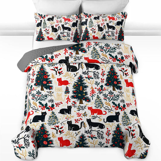 Shineful All Season Quilt 3-Piece Set Beautiful Cats Christmas
