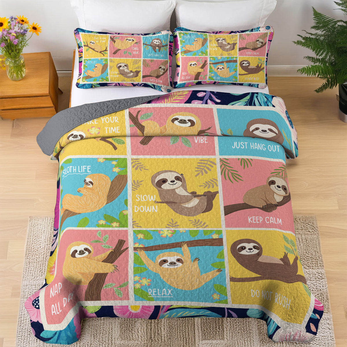 Shineful All Season Quilt 3-Piece Set Sloth Relax