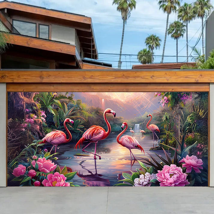 Shineful Garage Door Banner Decoration Tranquill Flamingo
