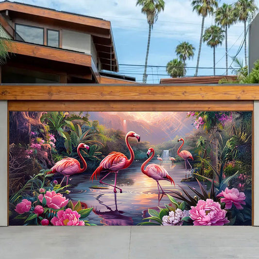 Shineful Garage Door Banner Decoration Tranquill Flamingo